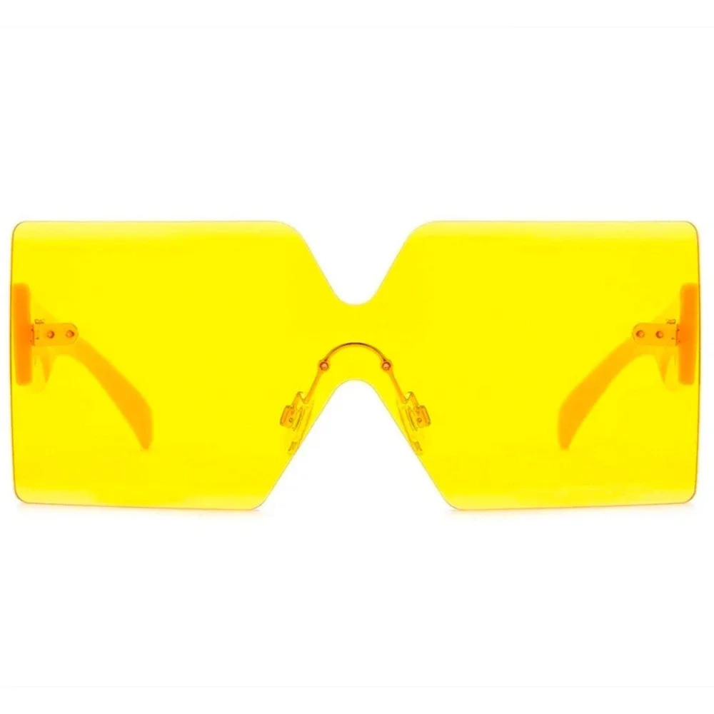 Shield Sunglasses Womens OS Yellow New Rimless Oversized Square Futuristic Rave